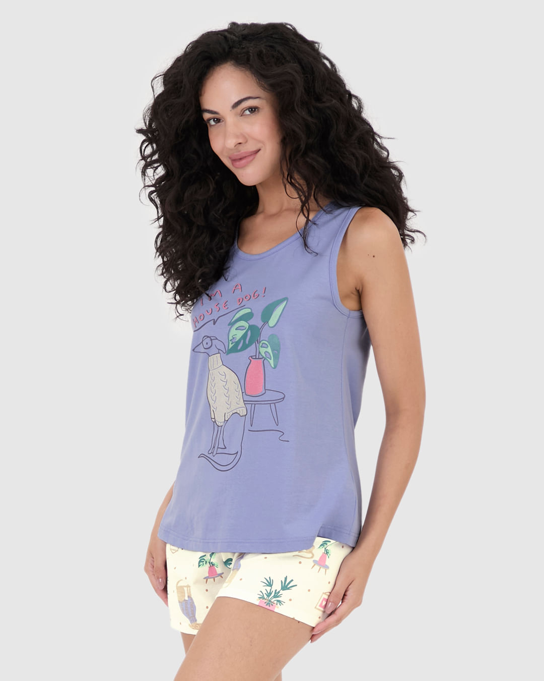 Pijama Feminino Regata I'm A House Dog Em Algodão - Imagem 11