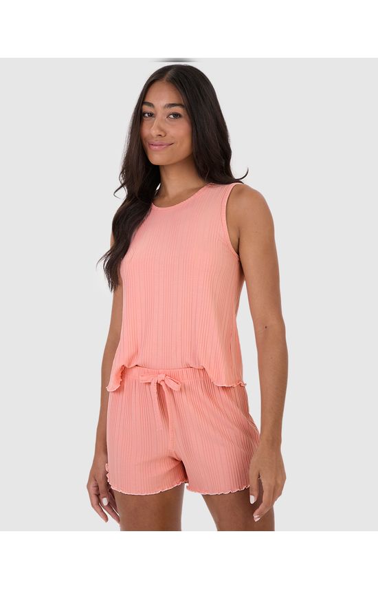 Pijama Feminino Regata E Shorts Em Malha De Viscose Canelada