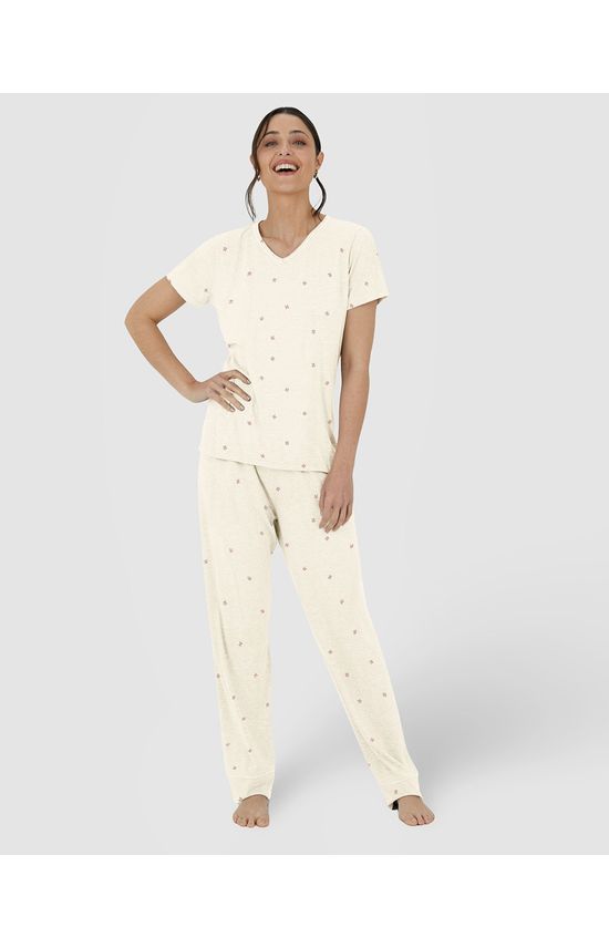 Pijama Feminino Blusa Decote V E Calça Em Viscose Stretch