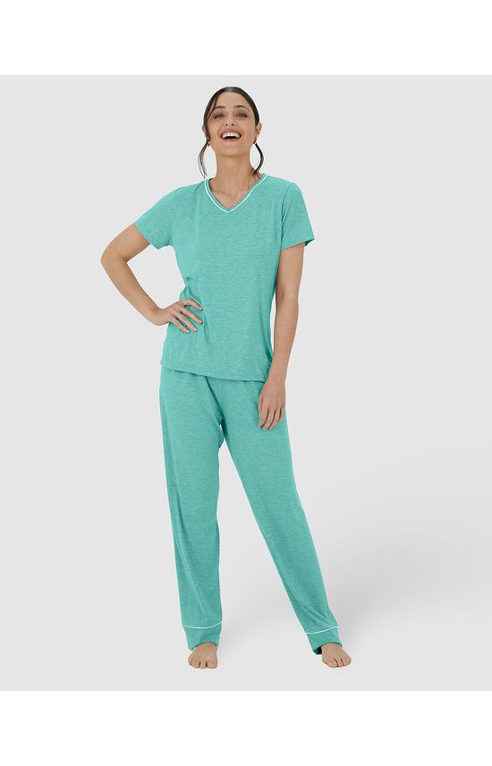 Pijama Feminino Blusa Decote V E Calça Em Viscose Stretch