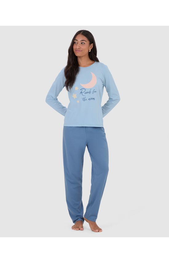 Pijama Feminino Blusa Estampada Manga Longa Em Algodão