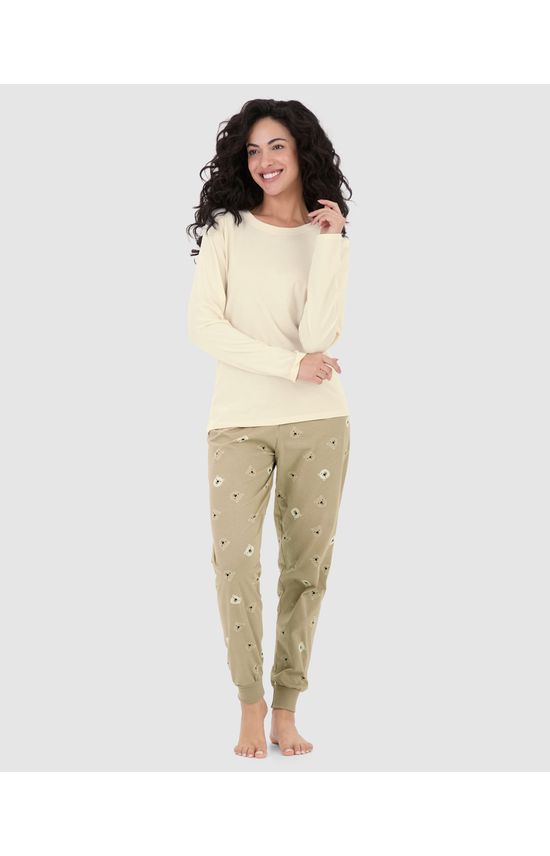 Pijama Feminino Blusa Manga Longa E Calça Estampada Em Algodão