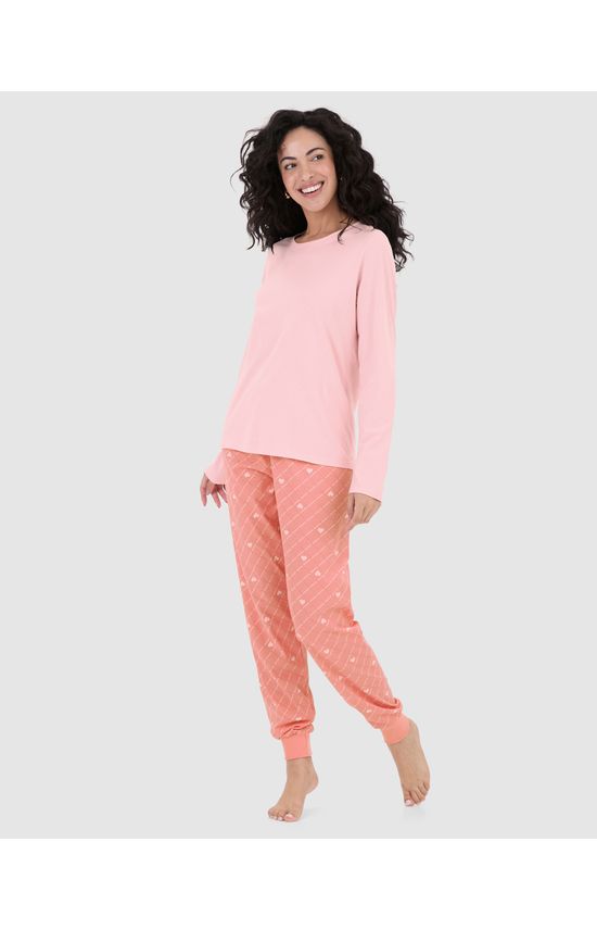 Pijama Feminino Blusa Manga Longa E Calça Estampada Em Algodão