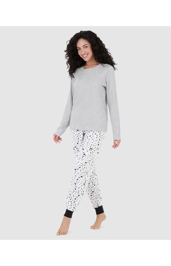Pijama Feminino Blusa Manga Longa E Calça Estampada Em Algodão
