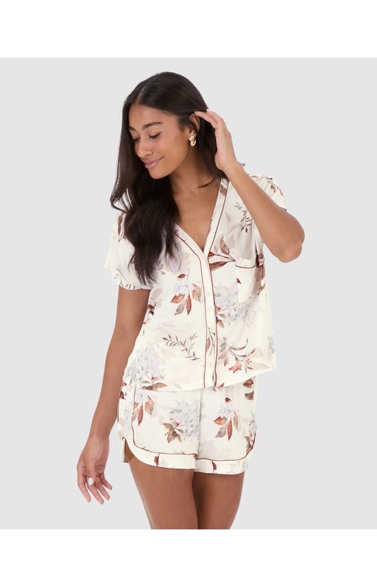 Pijama Feminino Blusa Botões Frontais E Bolso Funcional Em Viscose Stretch