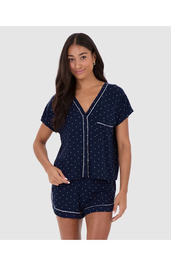 Pijama Feminino Blusa Botões Frontais E Bolso Funcional Em Viscose Stretch