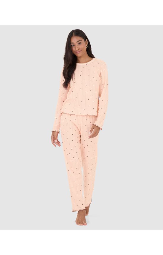 Pijama Feminino Blusa E Calça Estampada Em Malha Jacquard