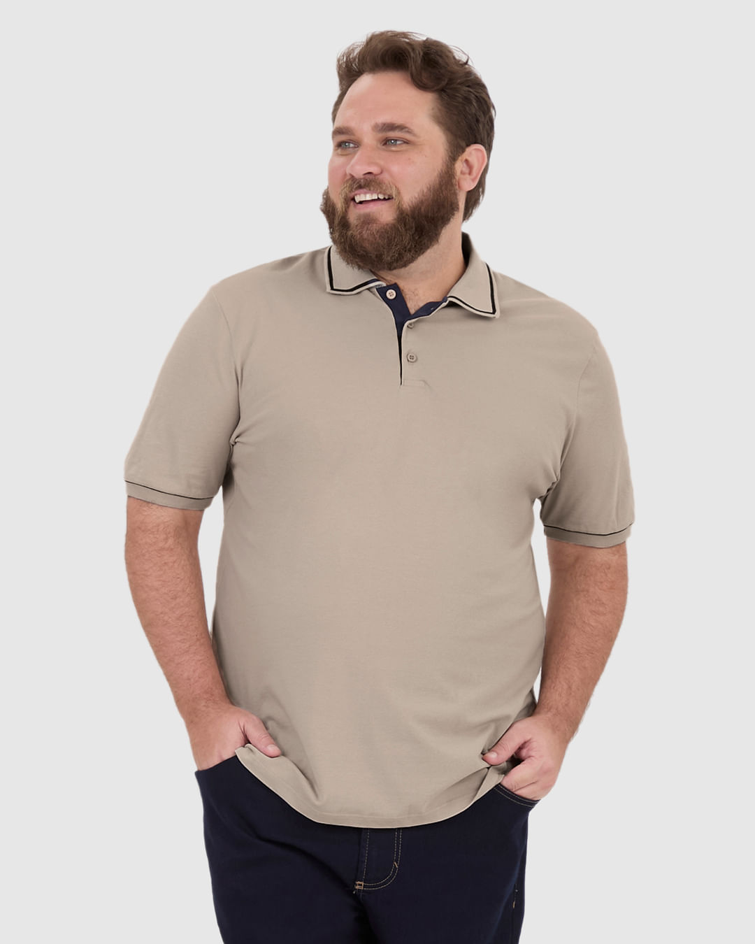 Camisa Polo Masculina Plus Size Abertura Lateral Em Piquet Stretch
