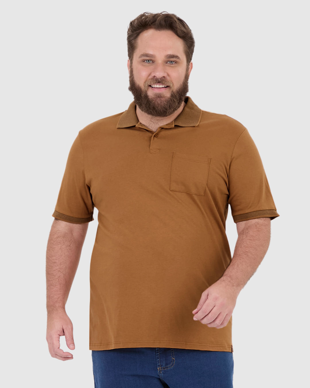 Camisa Polo Masculina Plus Size Com Bolso Funcional Em Algodão - Imagem 16