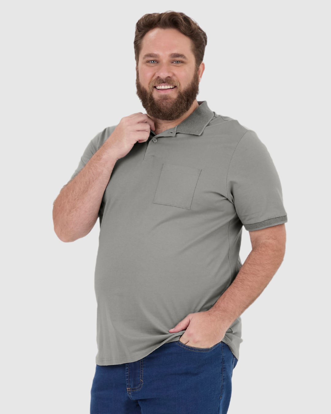Camisa Polo Masculina Plus Size Com Bolso Funcional Em Algodão - Imagem 21