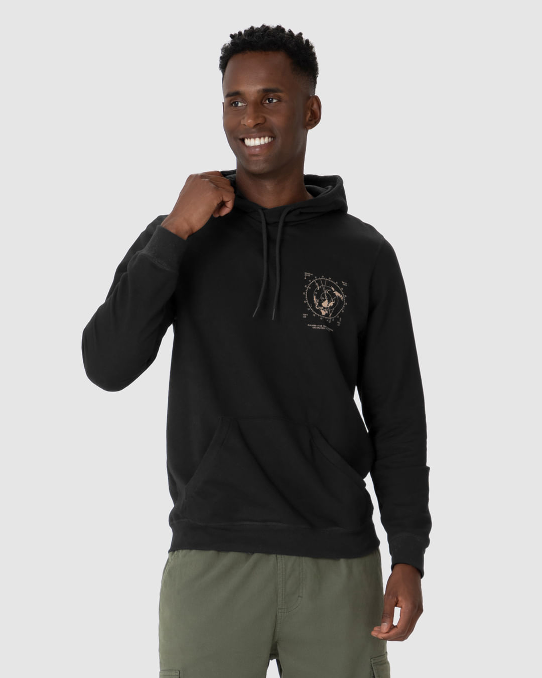 Blusão Masculino Estampa Frontal com Capuz e Bolso Canguru em Moletom