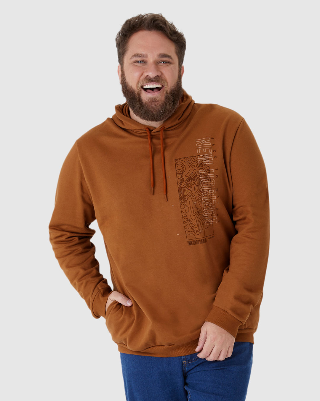 Blusão Masculino Plus Size Capuz E Estampa Frontal Em Moletom Flanelado