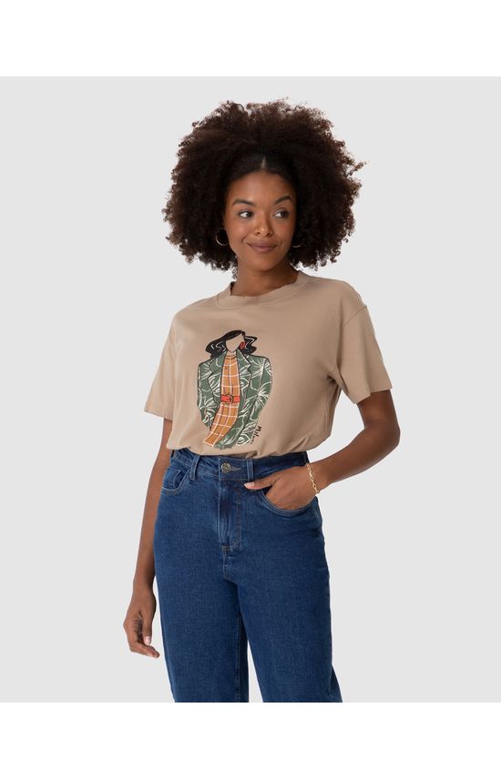 Camiseta Feminina Com Ilustração Em Algodão