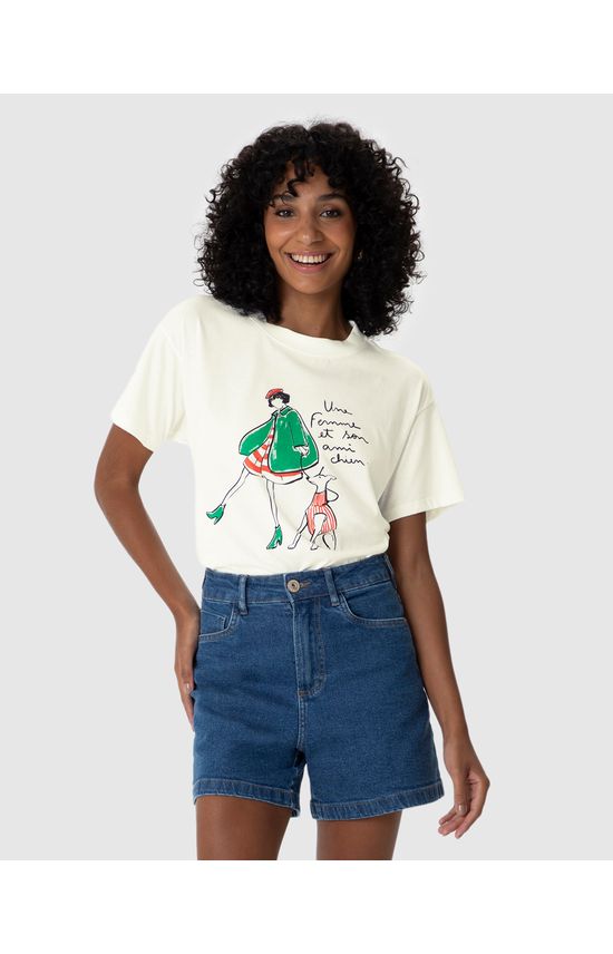 Camiseta Feminina Une Femme Et Son Ami Chien Em Algodão