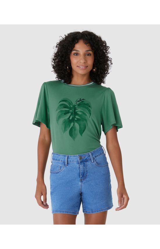 Camiseta Feminina Gola Retilínea Ilustração Frontal Em Viscose Stretch