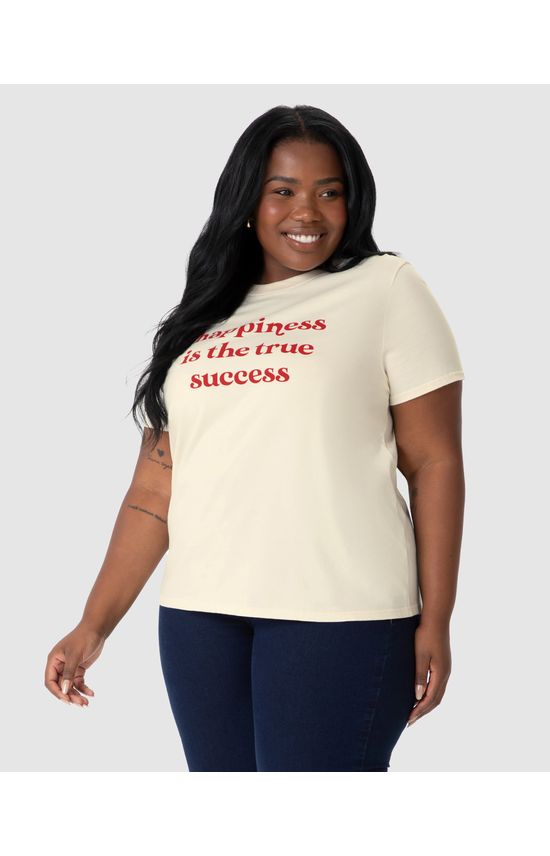 Camiseta Feminina Plus Size Happiness Is The True Success Em Algodão
