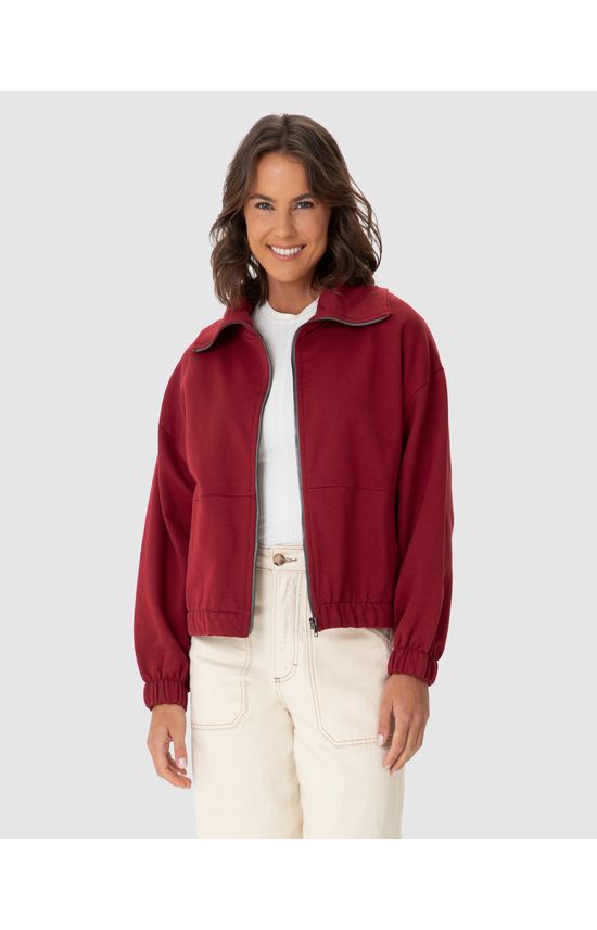 Jaqueta Feminina Bomber Gola Diferenciada Em Moletom Flanelado