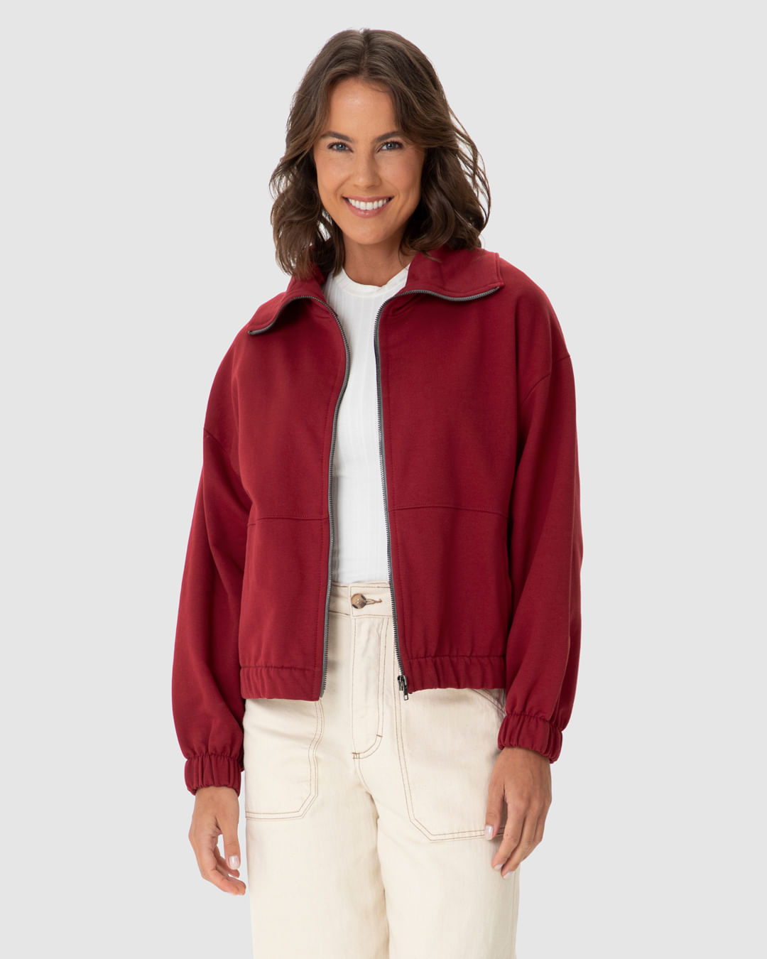 Jaqueta Feminina Bomber Gola Diferenciada Em Moletom Flanelado - Imagem 6