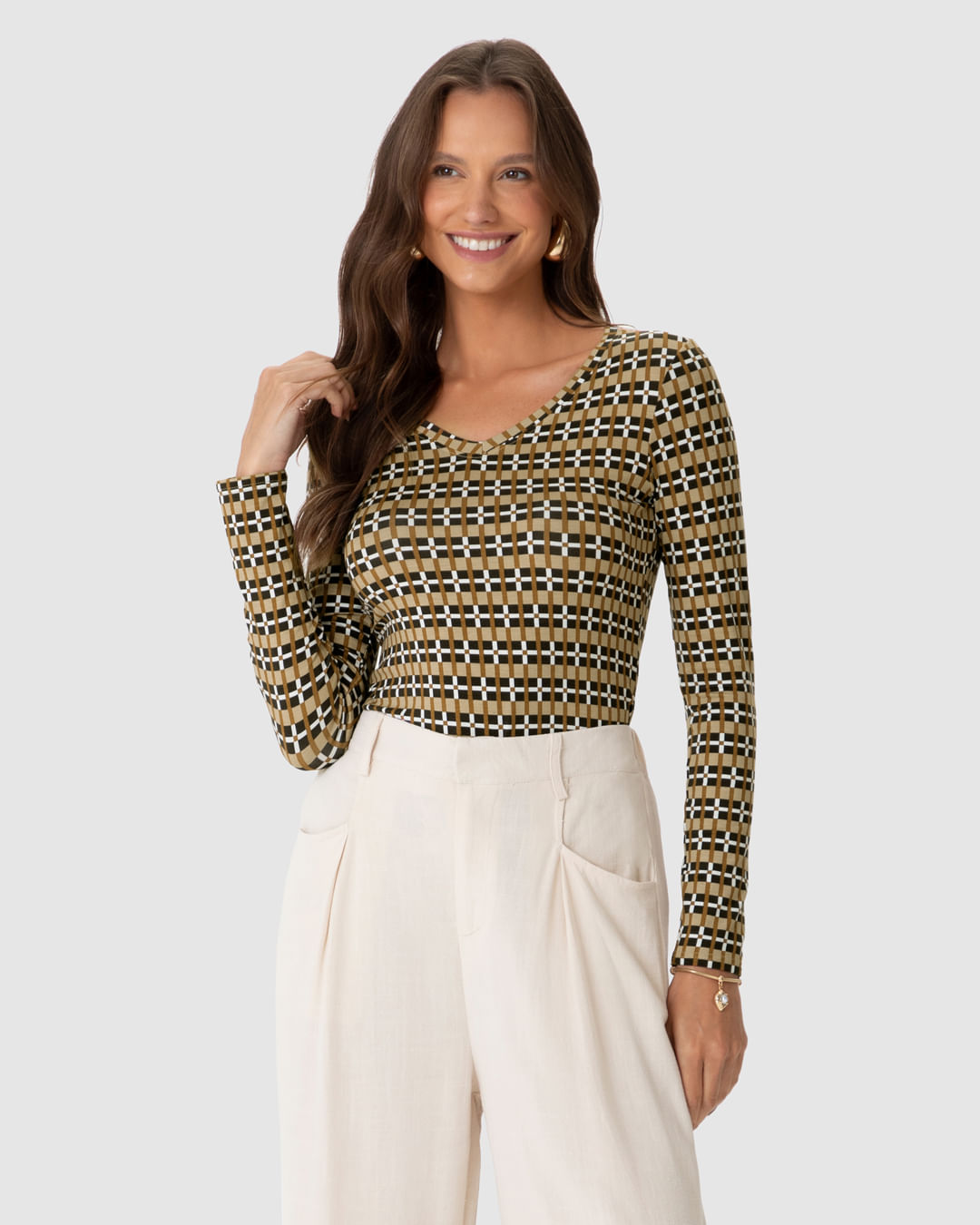 Blusa Justa Feminina Decote V Estampada Em Viscose Stretch - Imagem 16