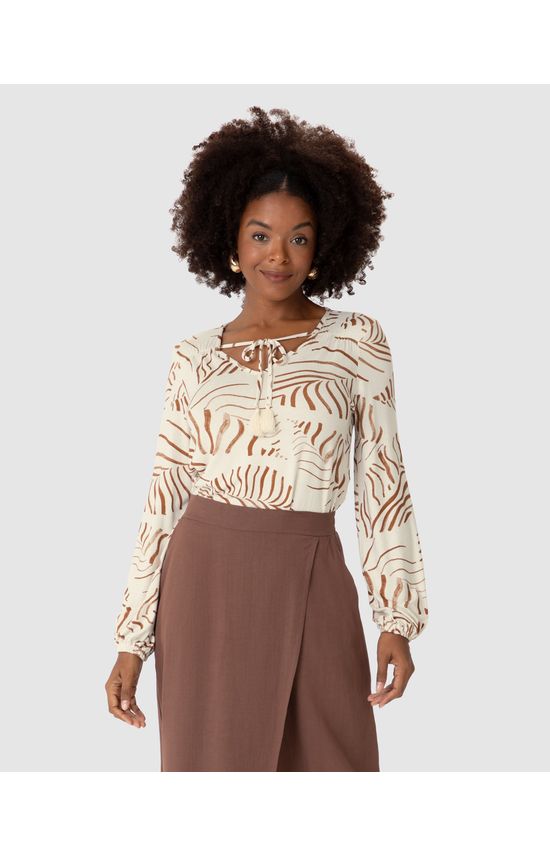 Blusa Feminina Amarração No Decote Em Malha Viscolinho Stretch