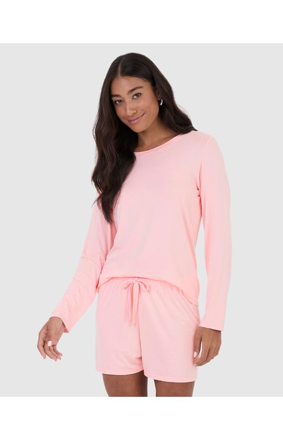 Blusa Feminina De Pijama Manga Longa Em Viscose Stretch