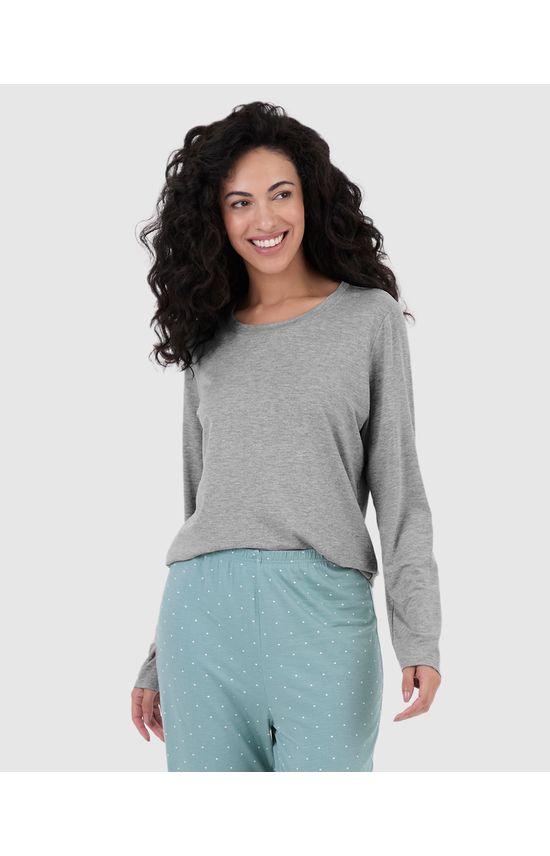 Blusa Feminina De Pijama Manga Longa Em Viscose Stretch
