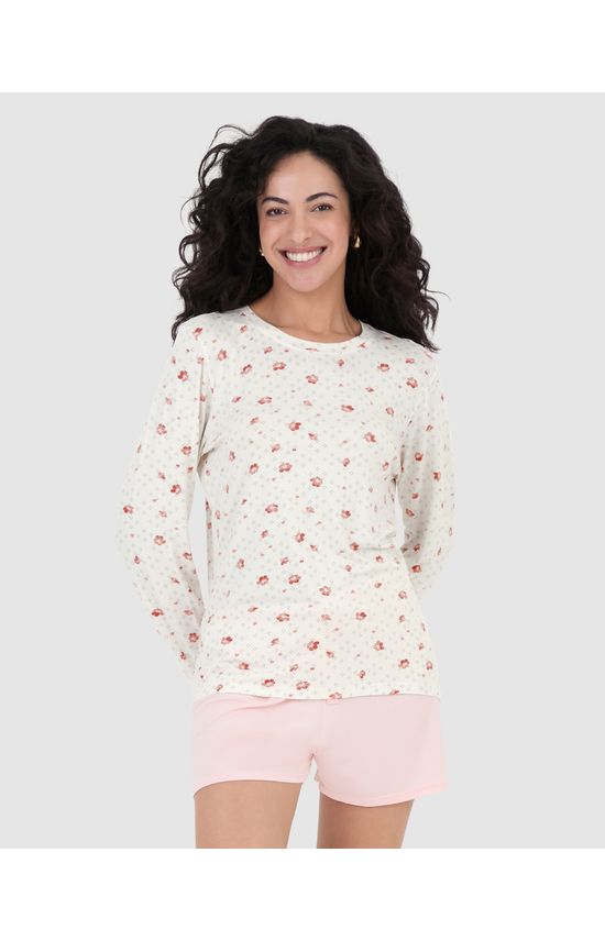 Blusa Feminina De Pijama Manga Longa Em Viscose Stretch
