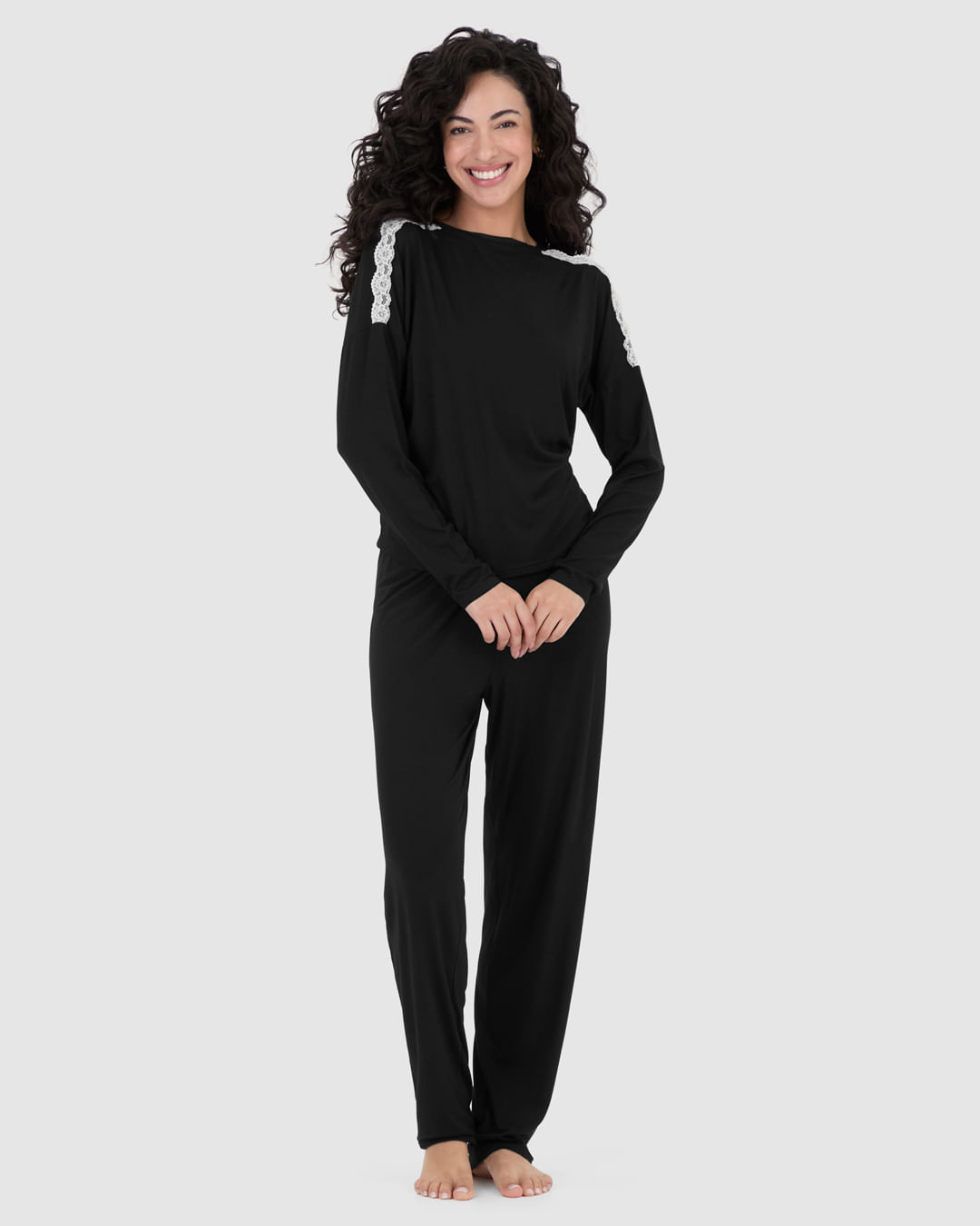 Pijama Feminino Blusa Ombro Com Detalhe Renda Em Viscose Stretch - Imagem 6