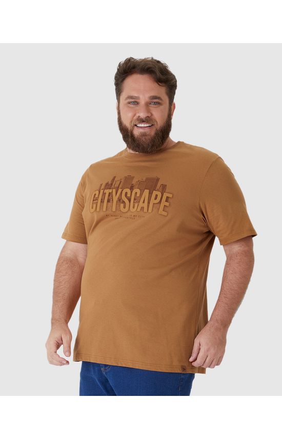 Camiseta Masculina Plus Size Cityscape Em Malha Algodão Comfy