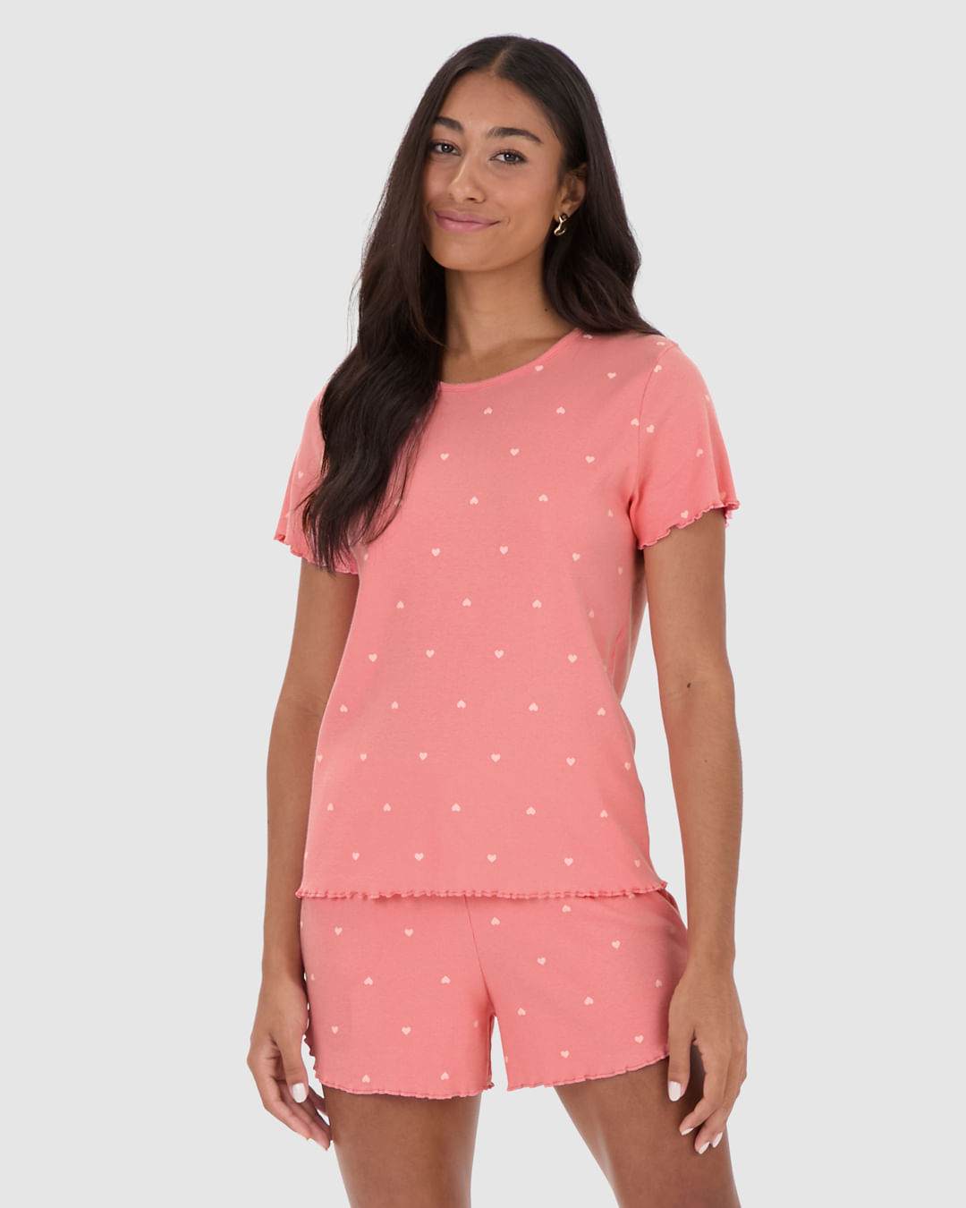 Pijama Feminino Blusa E Shorts Estampado Em Ribana - Imagem 16