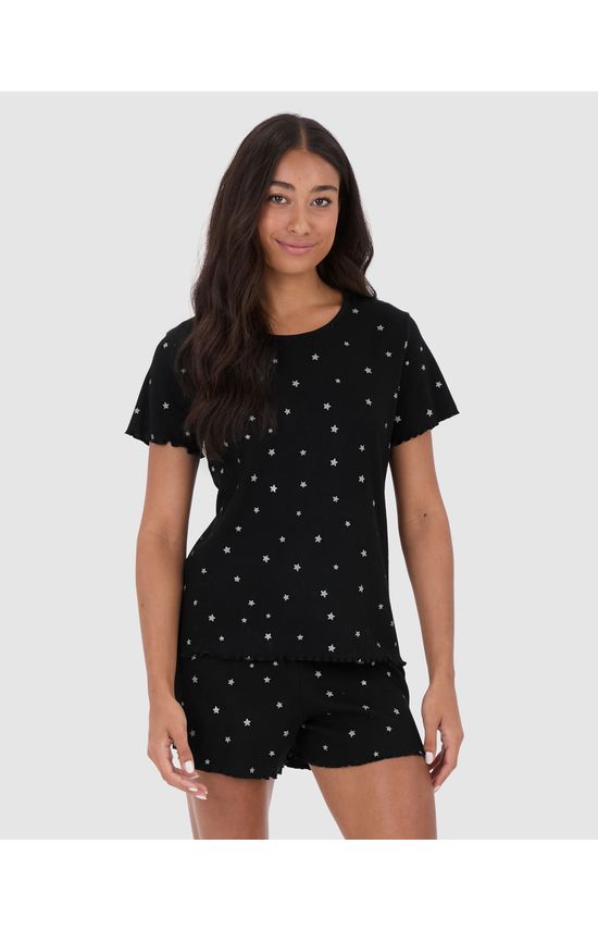 Pijama Feminino Blusa E Shorts Estampado Em Ribana