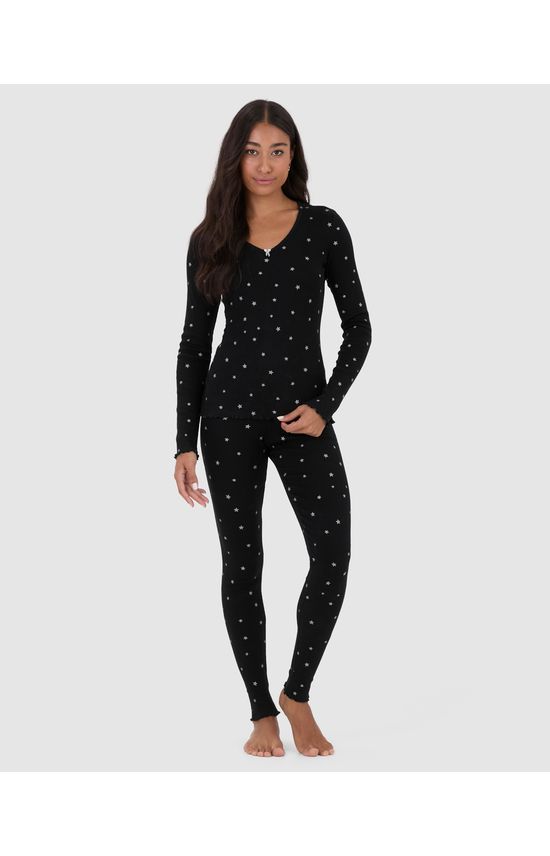 Pijama Feminino Blusa Decote V E Calça Estampada Em Ribana