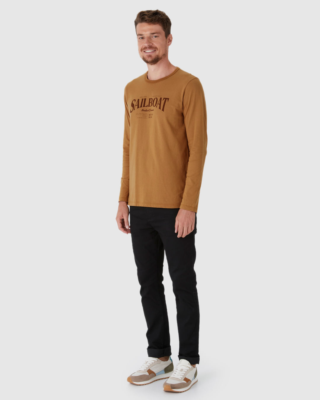 Camiseta Masculina Manga Longa Com Estampa Em Algodão - Imagem 7