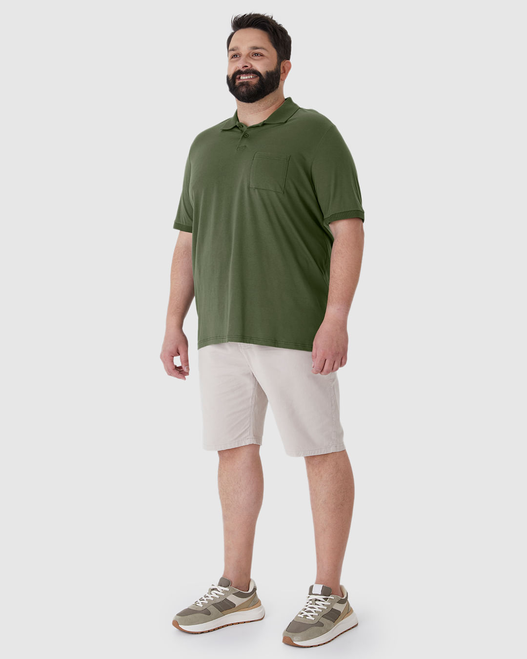 Camisa Polo Masculina Plus Size Com Bolso Funcional Em Algodão - Imagem 7