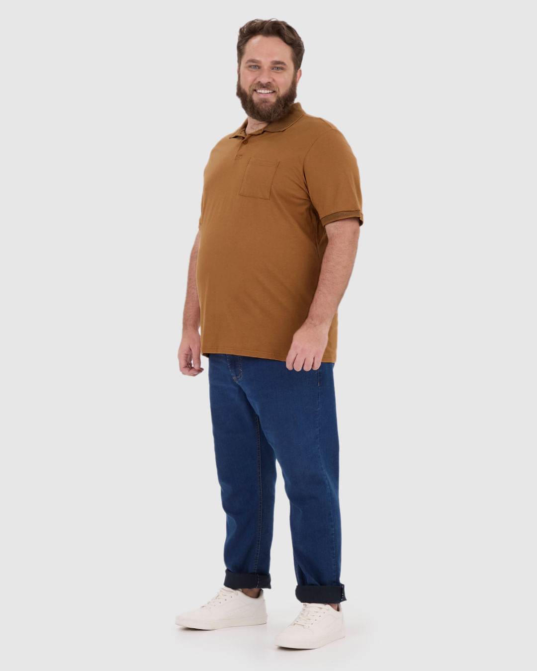 Camisa Polo Masculina Plus Size Com Bolso Funcional Em Algodão - Imagem 2