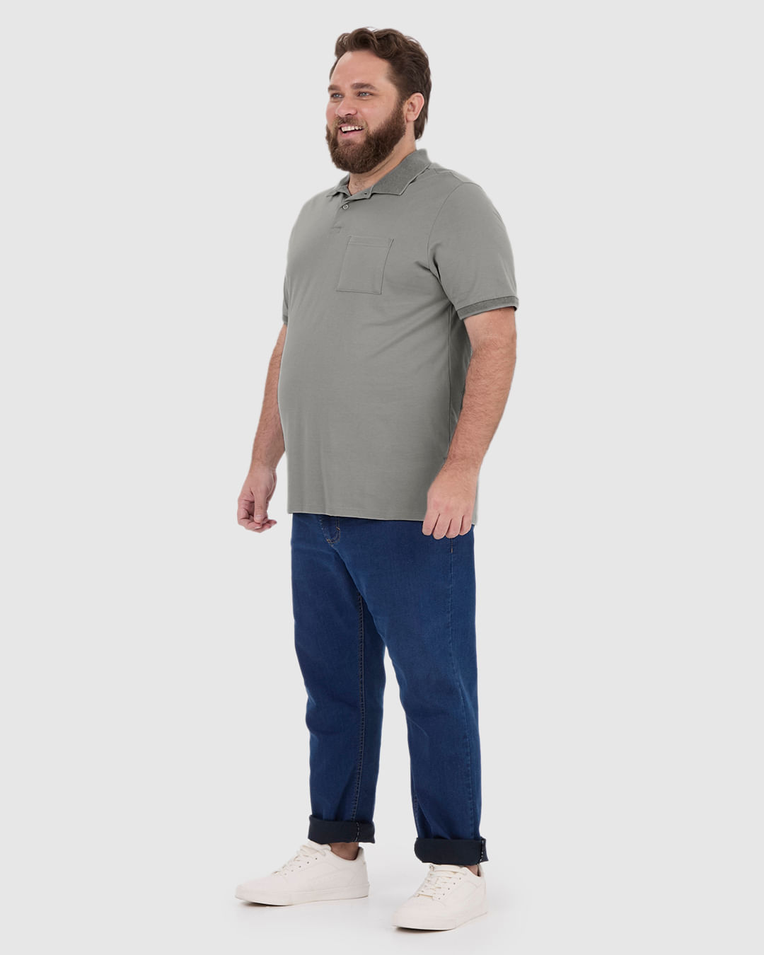 Camisa Polo Masculina Plus Size Com Bolso Funcional Em Algodão - Imagem 2