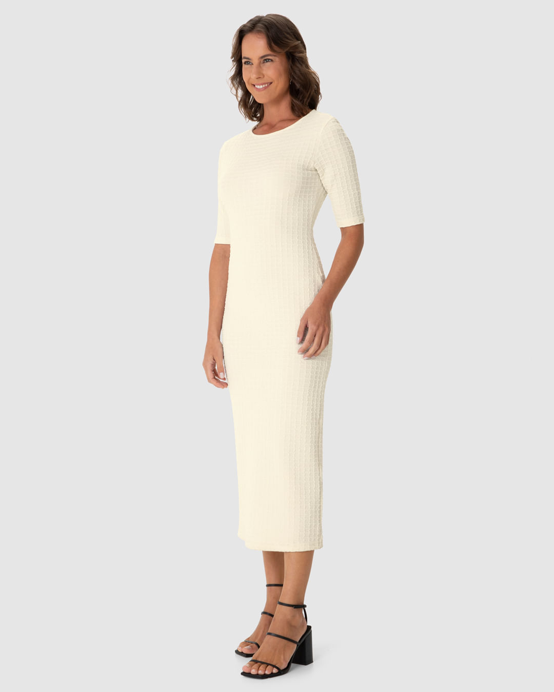 Vestido Midi Feminino Justo Decote Canoa Em Jacquard Texturizado - Imagem 7