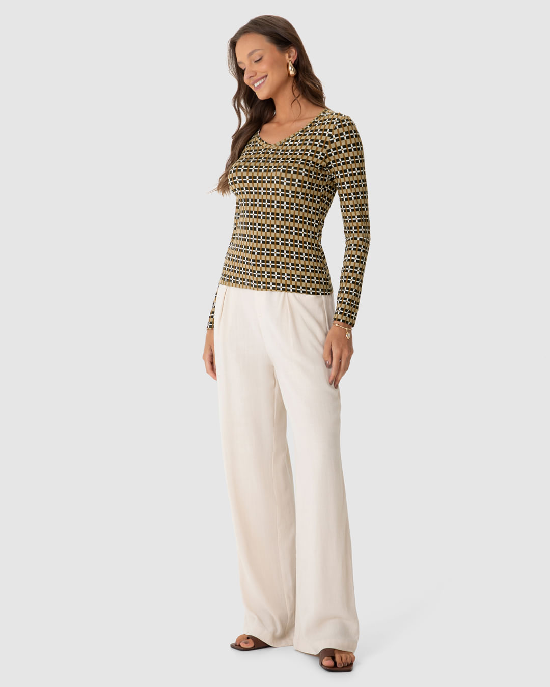 Blusa Justa Feminina Decote V Estampada Em Viscose Stretch - Imagem 12