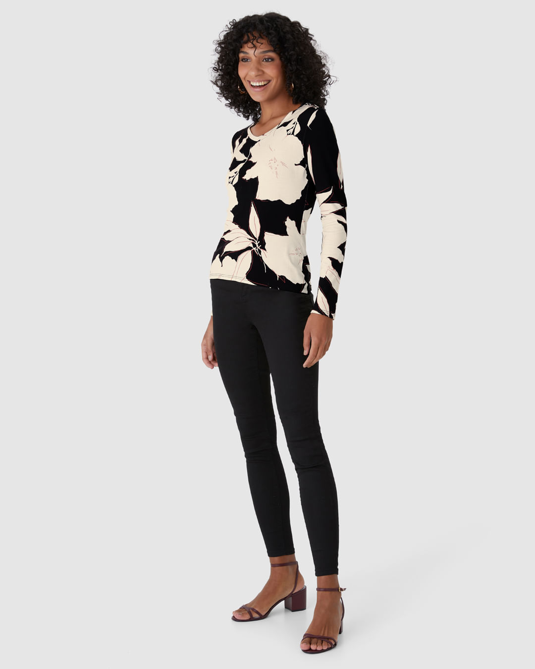 Blusa Justa Feminina Decote V Estampada Em Viscose Stretch - Imagem 27