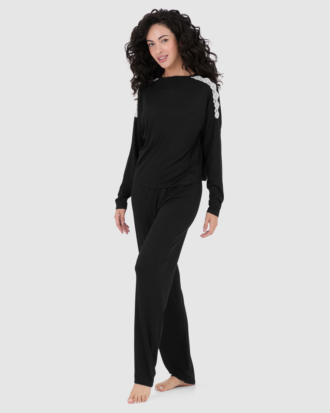 Pijama Feminino Blusa Ombro Com Detalhe Renda Em Viscose Stretch - Imagem 7