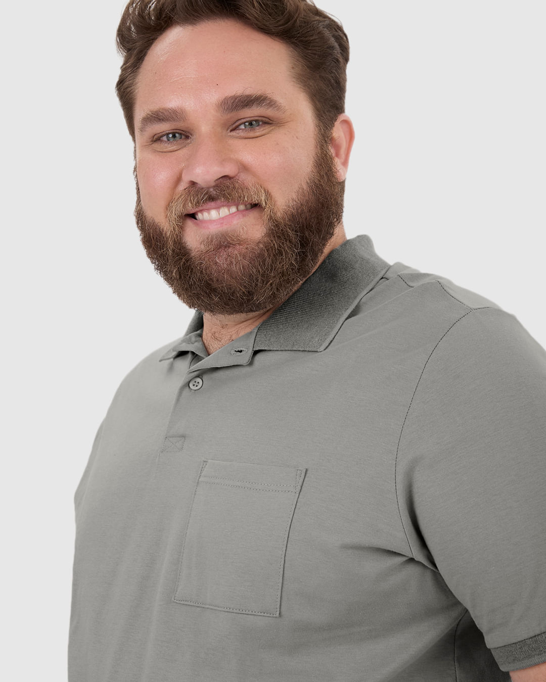 Camisa Polo Masculina Plus Size Com Bolso Funcional Em Algodão - Imagem 18