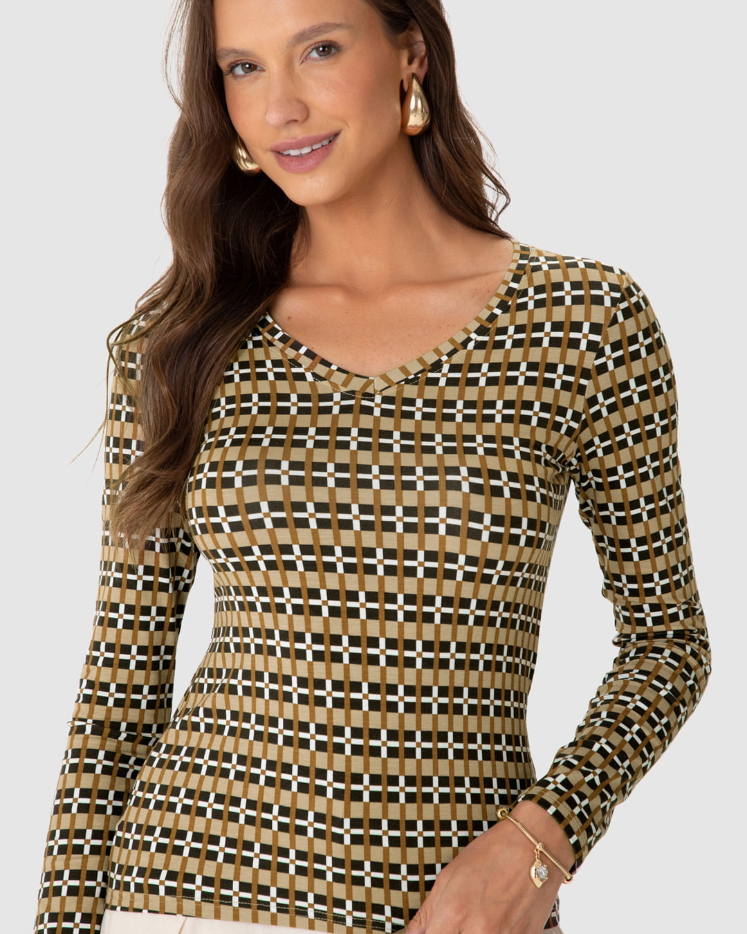 Blusa Justa Feminina Decote V Estampada Em Viscose Stretch - Imagem 18
