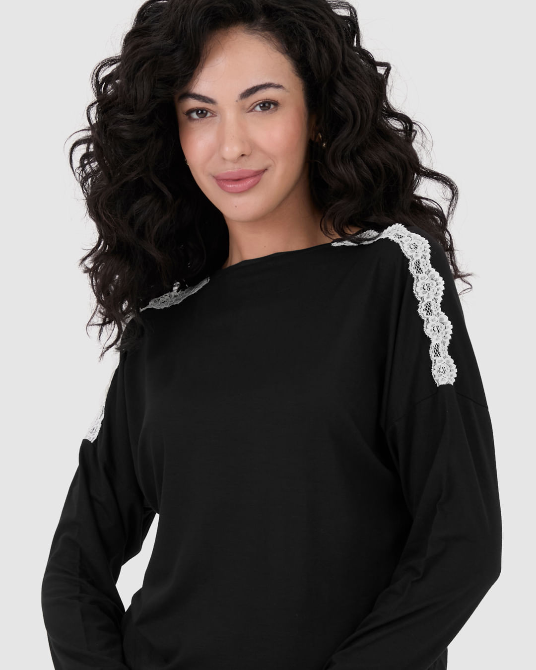 Pijama Feminino Blusa Ombro Com Detalhe Renda Em Viscose Stretch - Imagem 8