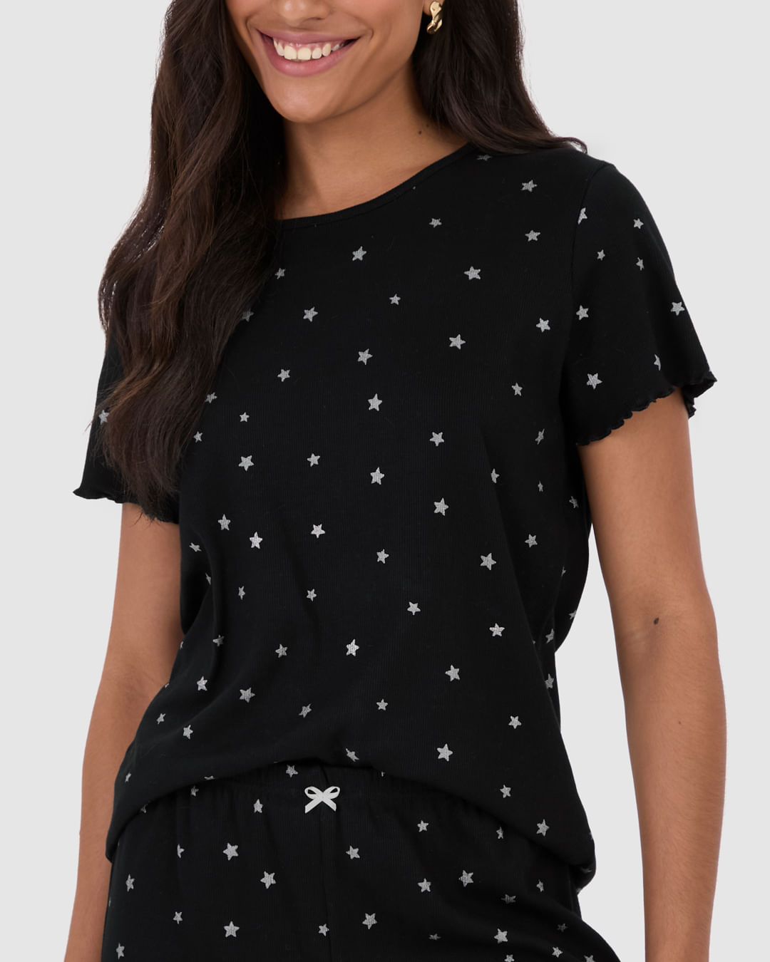 Pijama Feminino Blusa E Shorts Estampado Em Ribana - Imagem 13