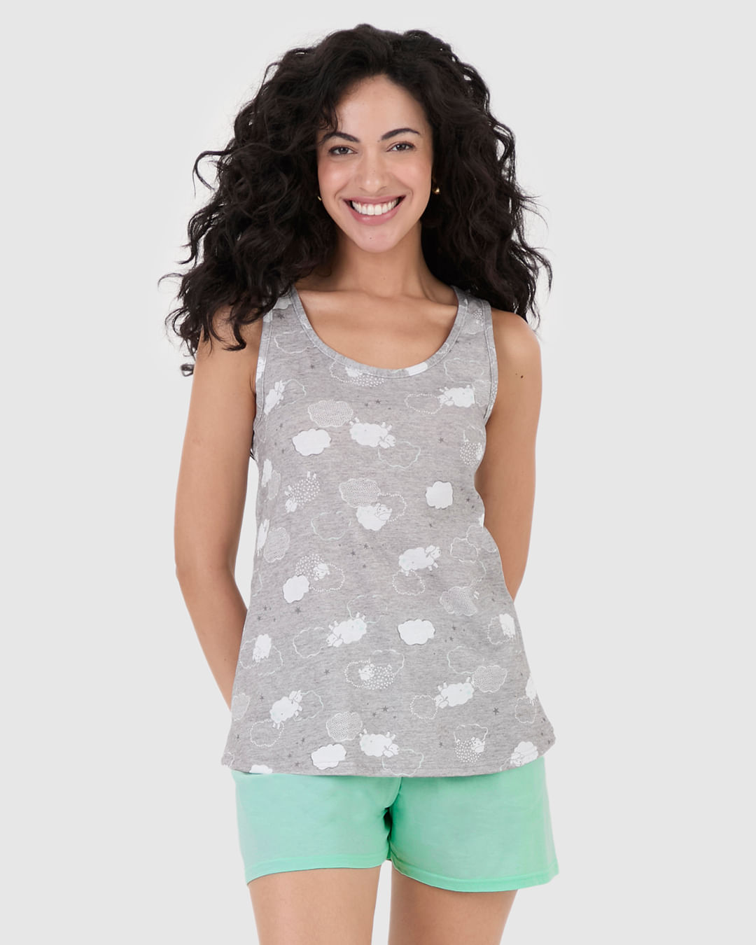 Pijama Feminino Regata Estampada Em Algodão - Imagem 4