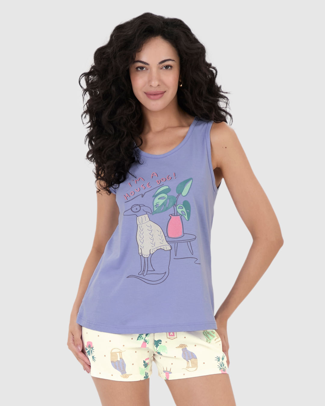 Pijama Feminino Regata I'm A House Dog Em Algodão - Imagem 14