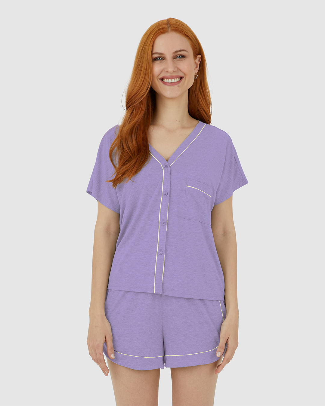 Pijama Feminino Blusa Botões Frontais E Bolso Funcional Em Viscose Stretch - Imagem 4