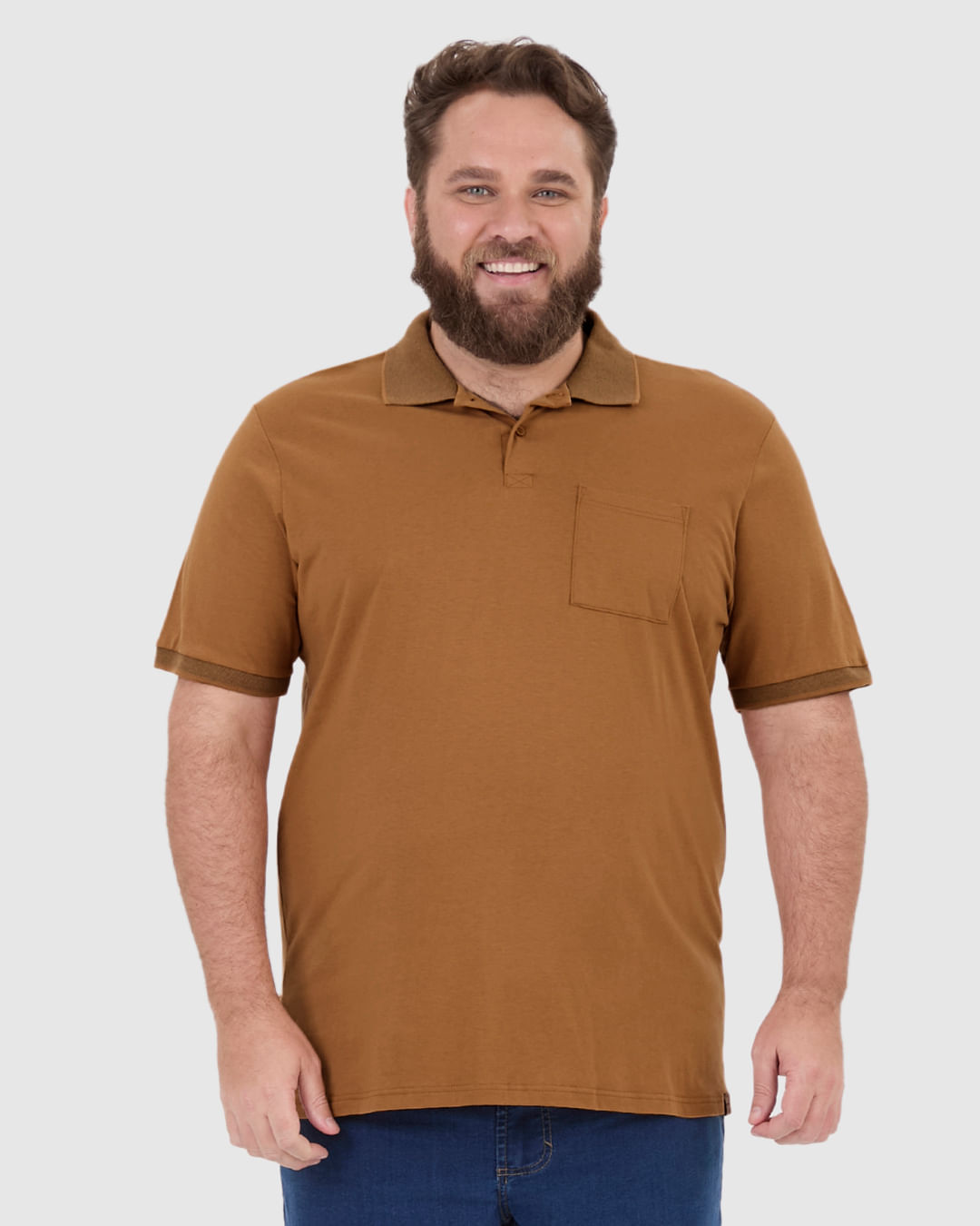 Camisa Polo Masculina Plus Size Com Bolso Funcional Em Algodão - Imagem 14