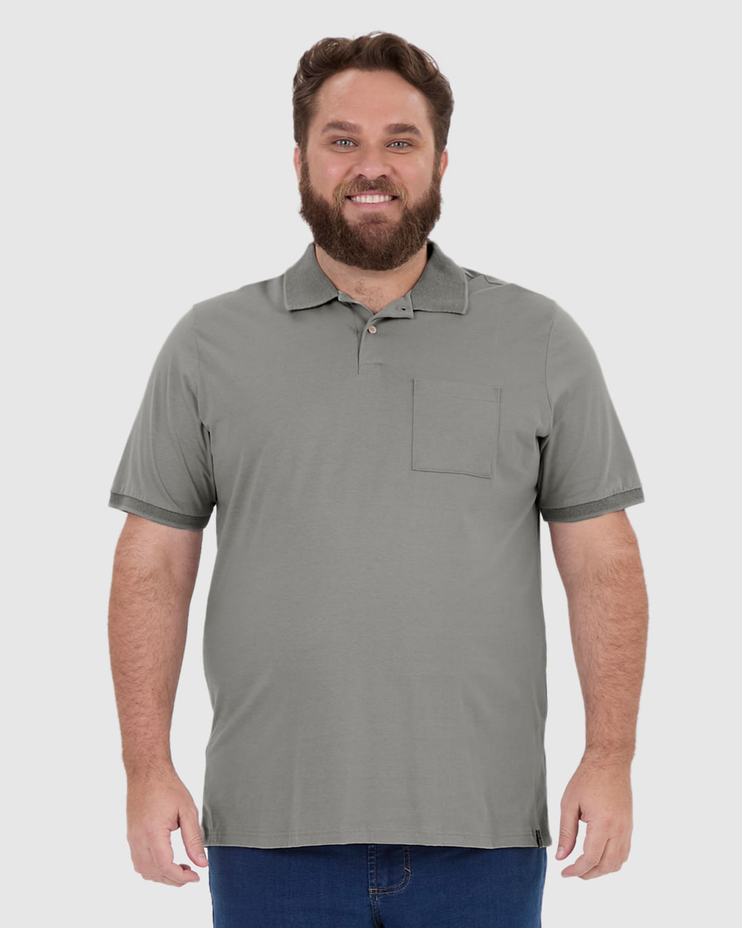 Camisa Polo Masculina Plus Size Com Bolso Funcional Em Algodão - Imagem 4
