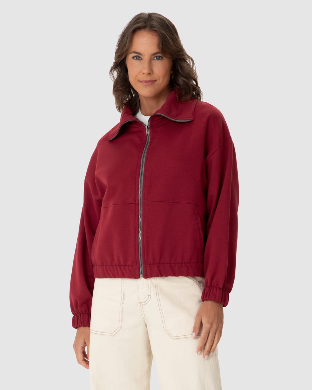 Jaqueta Feminina Bomber Gola Diferenciada Em Moletom Flanelado - Imagem 29